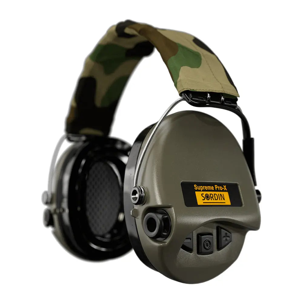 Casque anti-bruit Suprême Pro-X LED vert olive serre-tête tissu camo Sordin